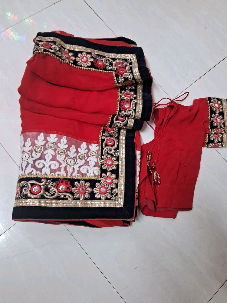 Beautiful Red ♥️ Saree  With Heavy Work