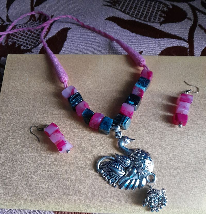 Pink And Black Chemical Beads Jewelry.