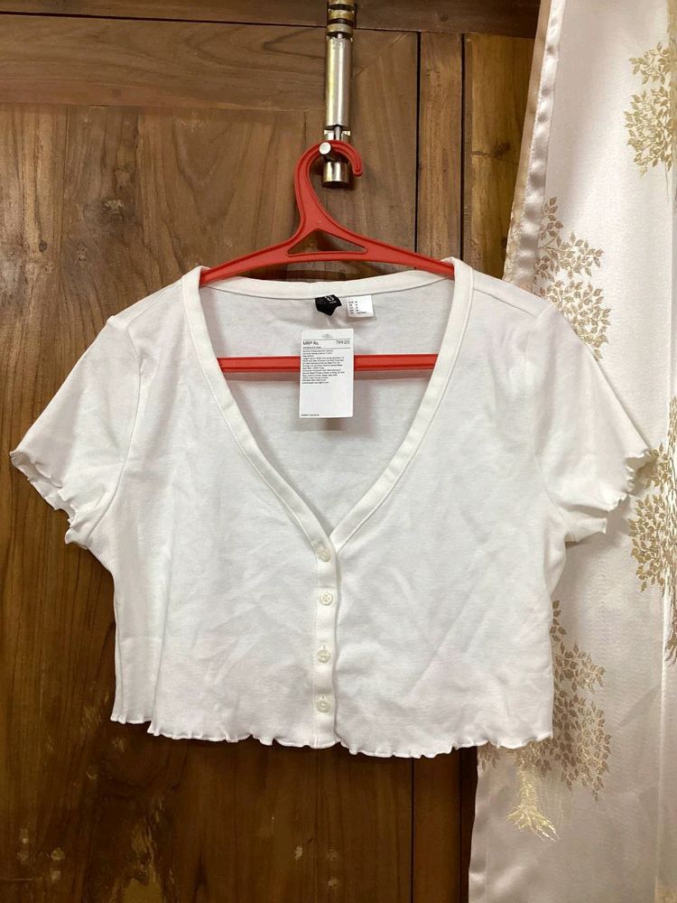 H&M cropped top blouse white