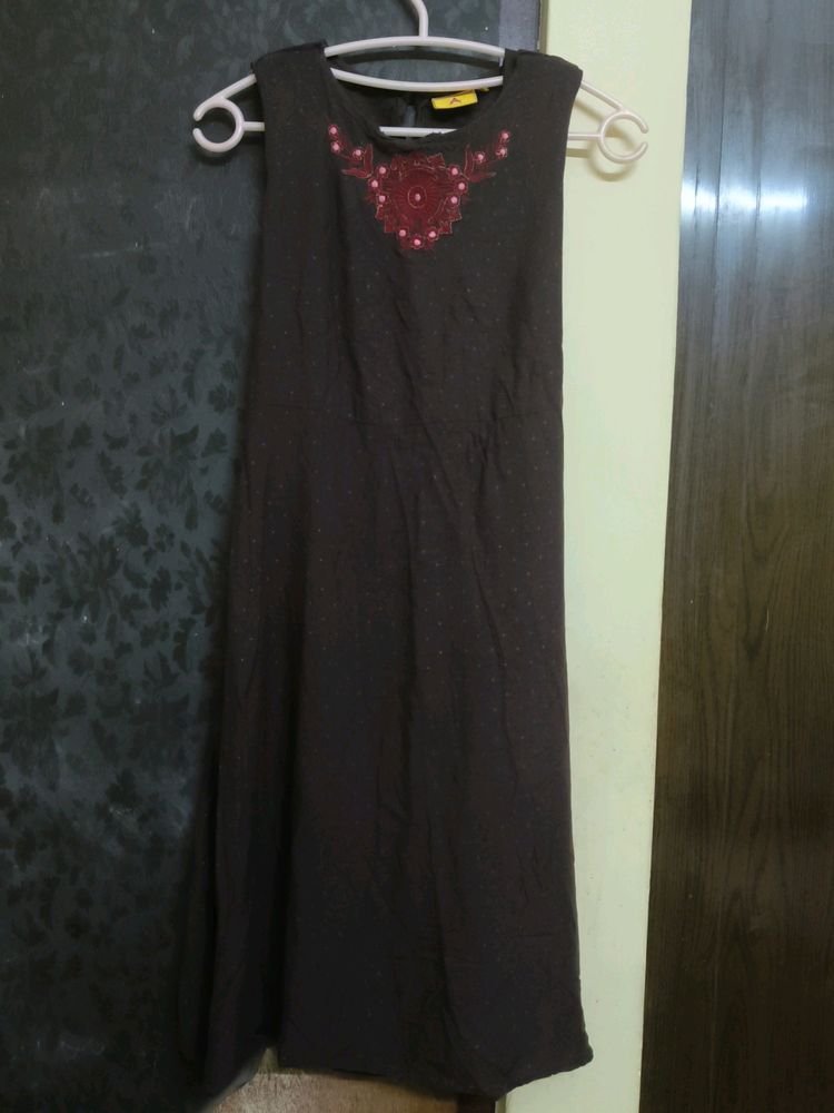 Brown Embroidered Anarkali Kurta With Pants