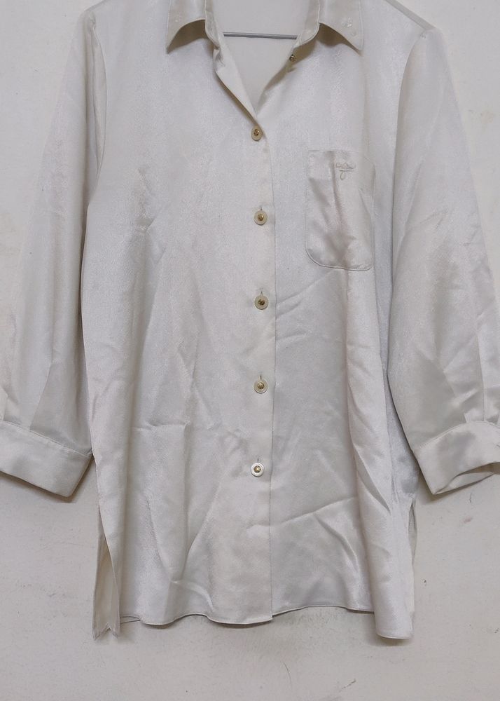 White Art Silk 3/4 Sleeve Shirt