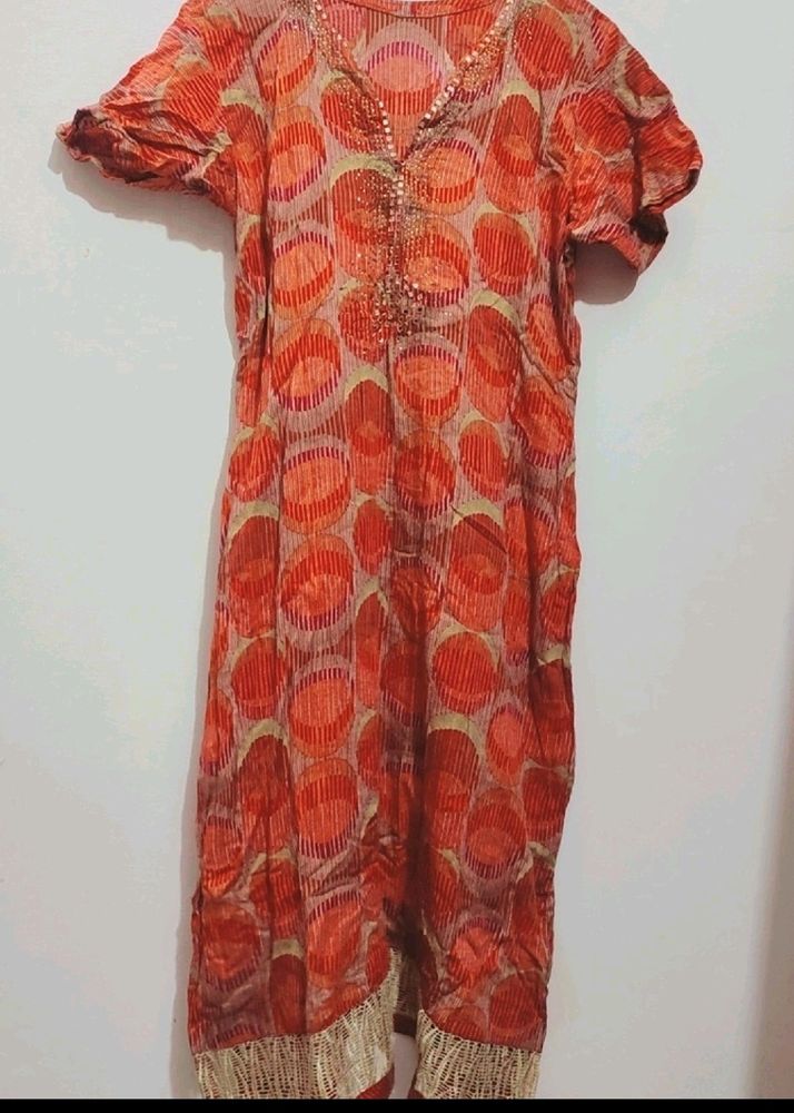 Coral Color Kurti For Girl Or Woman 38 Bust