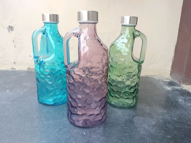 Glass Handle Water Bottle 1 Ltr (3 Pcs)