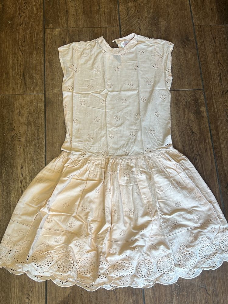 Cotton Shifli Lace Peach Dress - Small Size