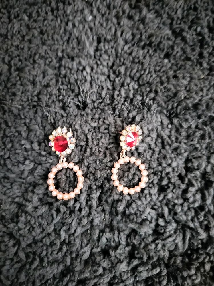 Red Earrings With Pearl