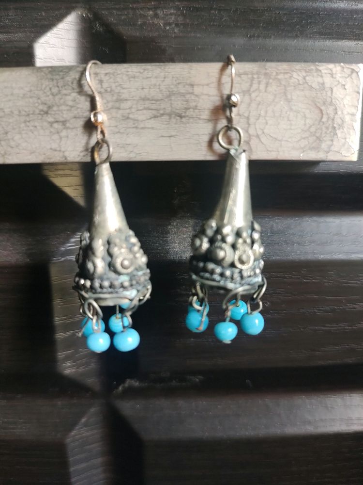 Oxidised Silver Drops With Turquoise Beads