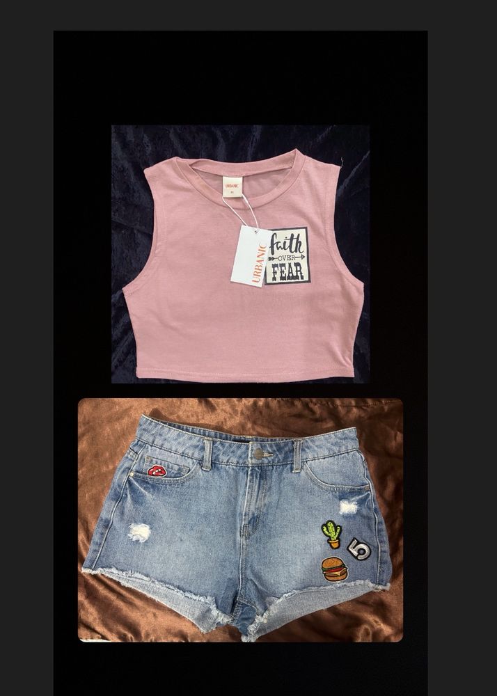 Combo! Crop Tee W Denim Shorts