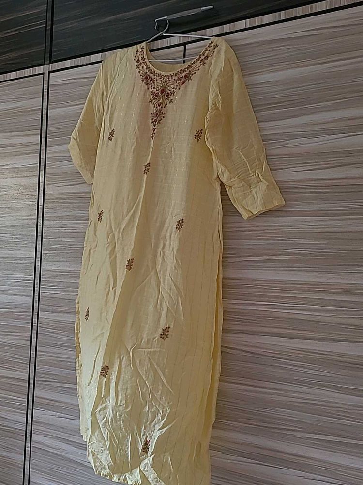 Handwork Zardosi Yellow Kurti Size 3XL