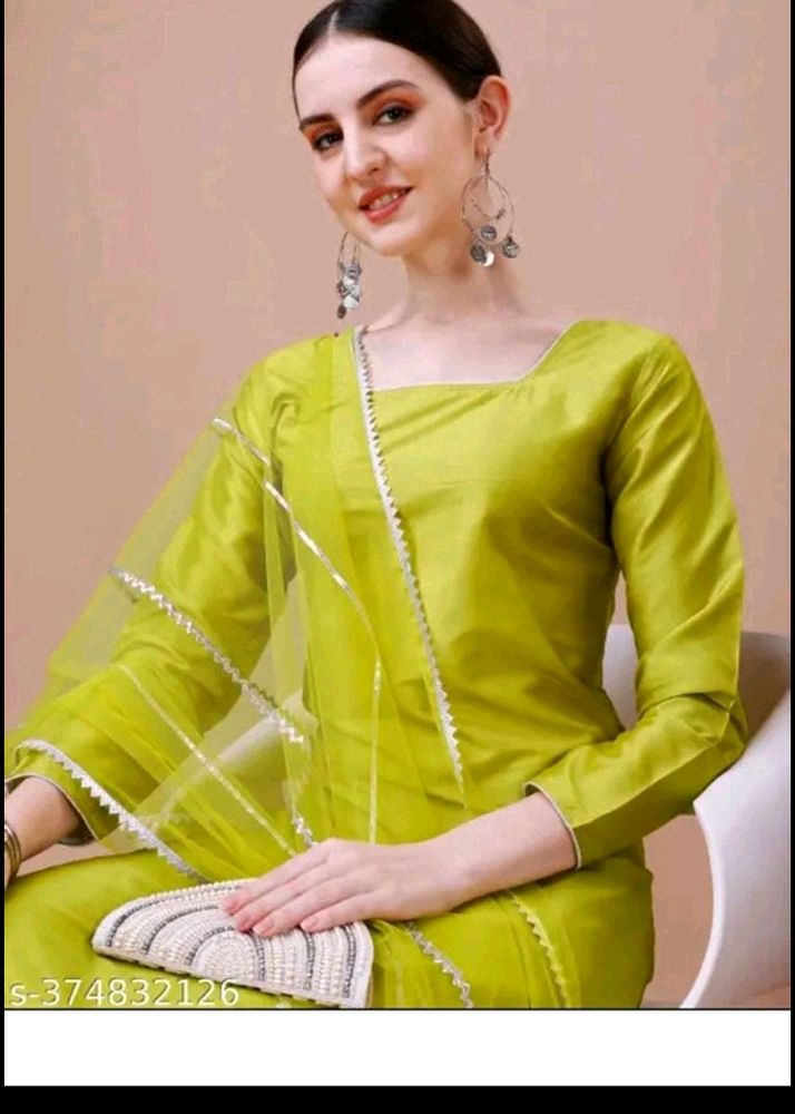 Lime Green Kurta Pent Set With Dupatta