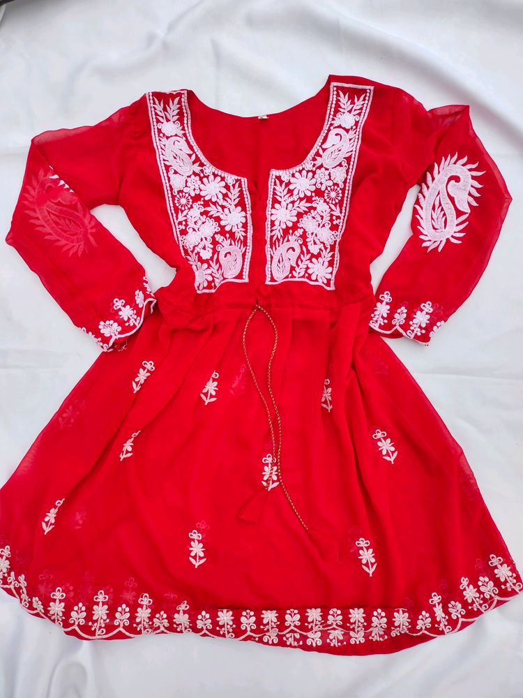 Red Chikankari Kurti