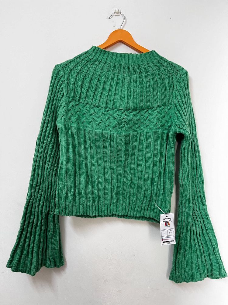 Green Flared Sleeve Sweater