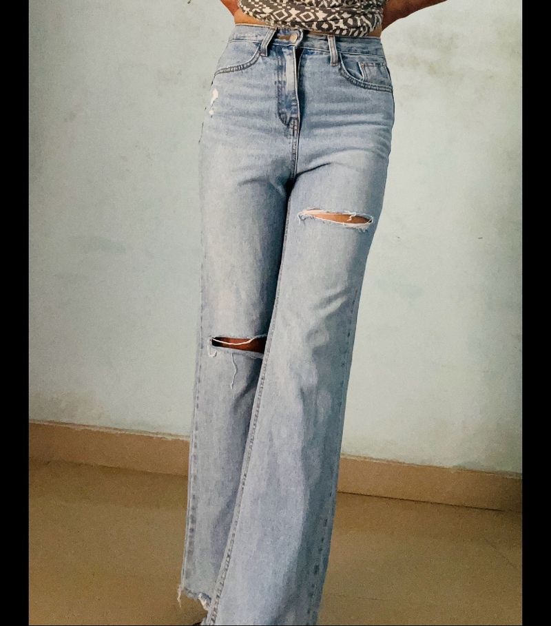 High Waist Blue Ripped Jeans