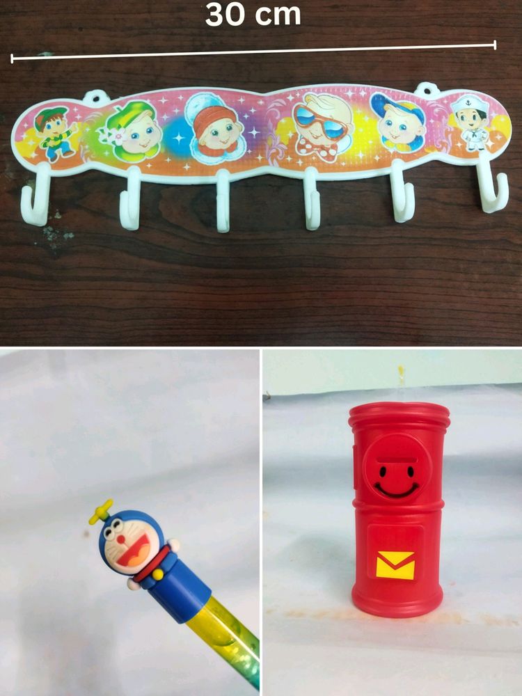 Adhesive Wall Hook,Coin Box, Doraemon Pen Combo