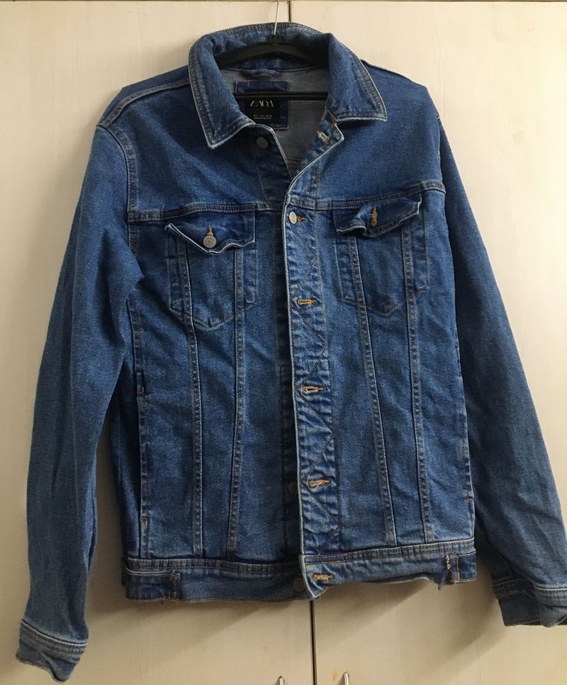 Zara Women Blue Solid Denim Jacket