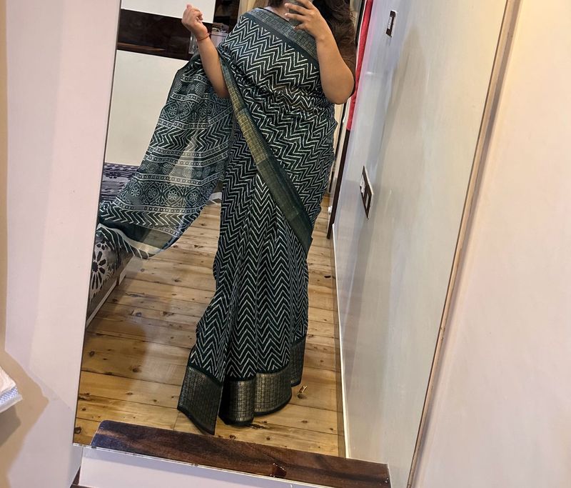 Bottle Green Saree