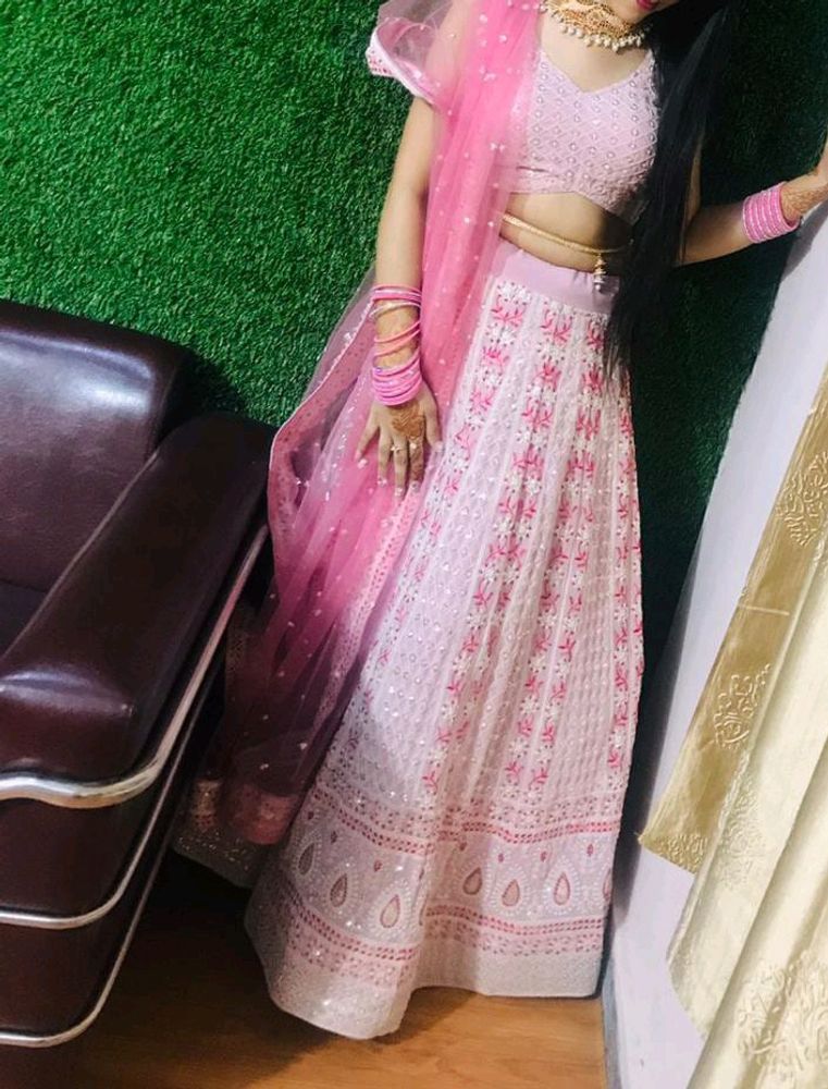 Pink Padded Flared Designer Lengha Choli Bridal