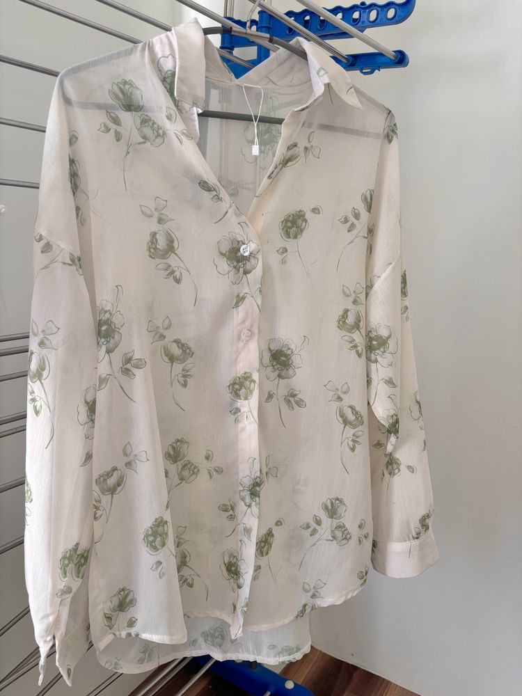 Sheer Material Flower Floral Shirt