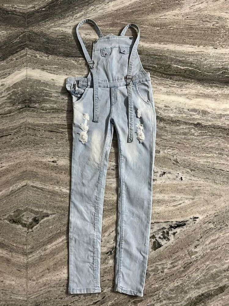 Denim Dungaree With Torn