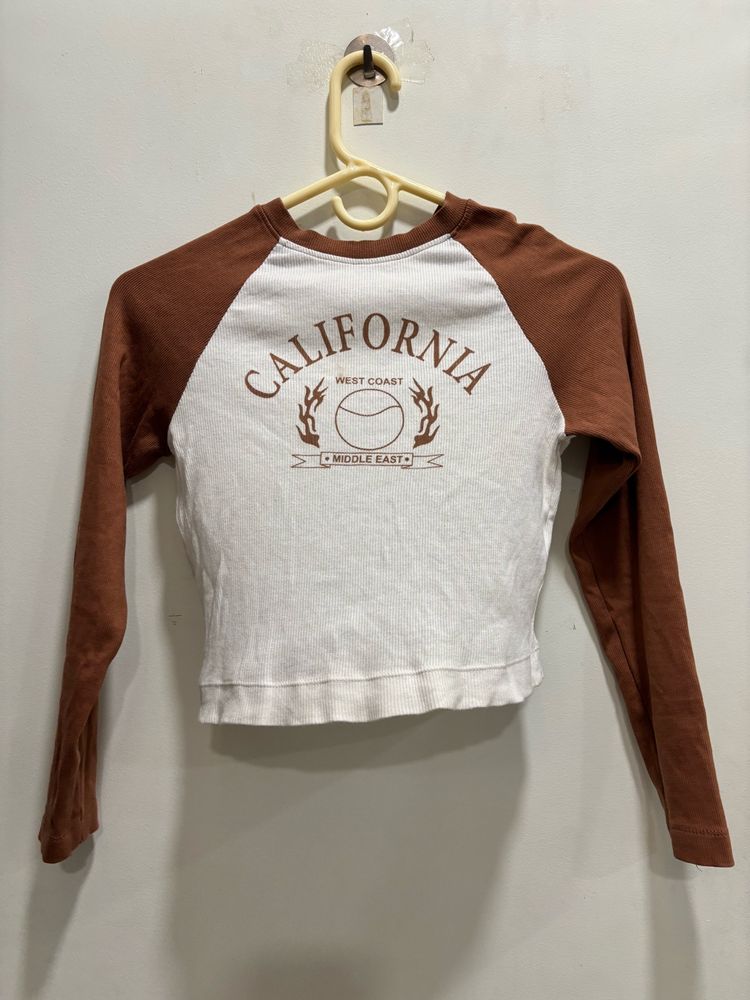 Brown Full Sleeve Crop Top