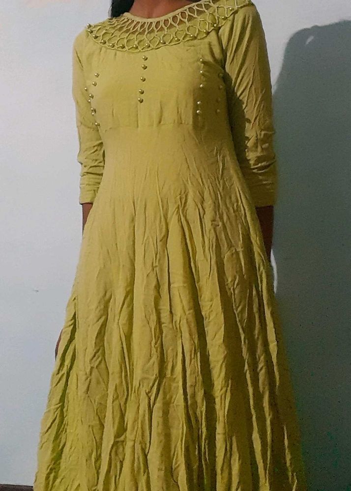 A Lightish Lime Green Ethenic Umbrella Gown