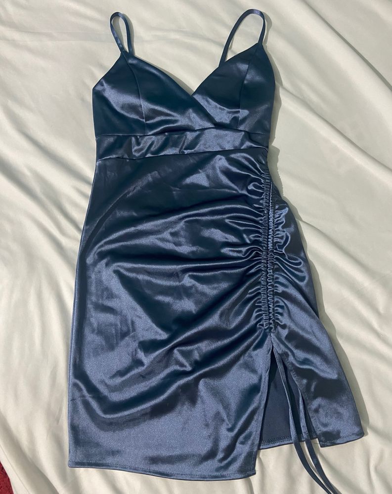 Navy Blue Bodycon Dress (Glossy Finish)