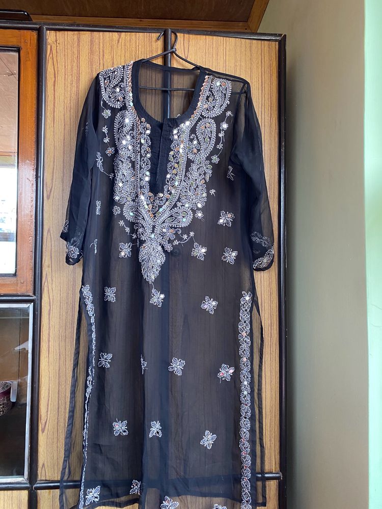 Black Chikankari Kurti With Inner And Plazo