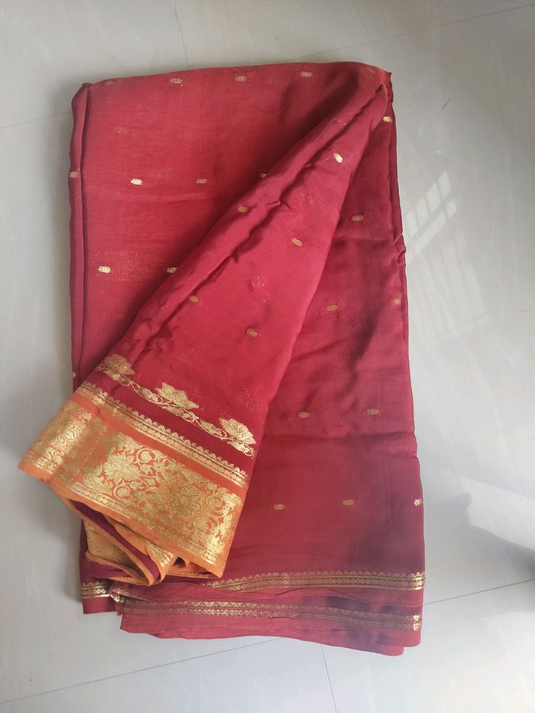 Orange Brown Soft Silk Saree