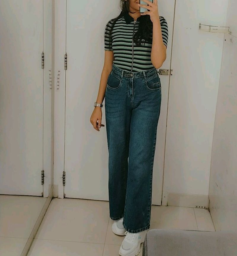 Blue High Rise Wide Leg Jeans