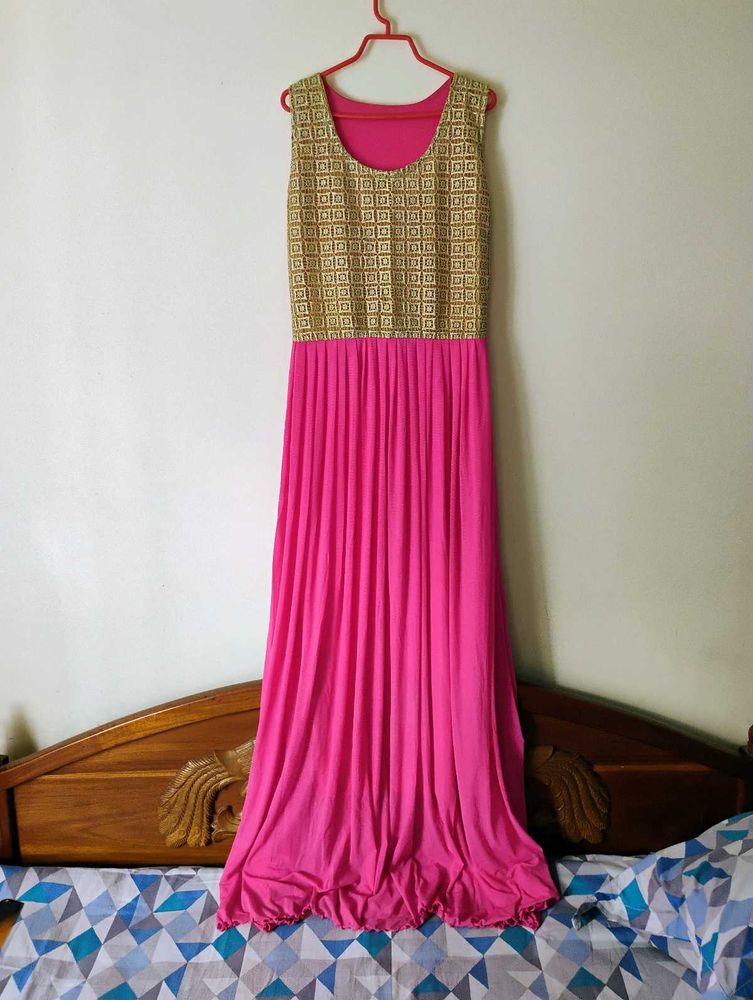 Pink And Beige Long Gown