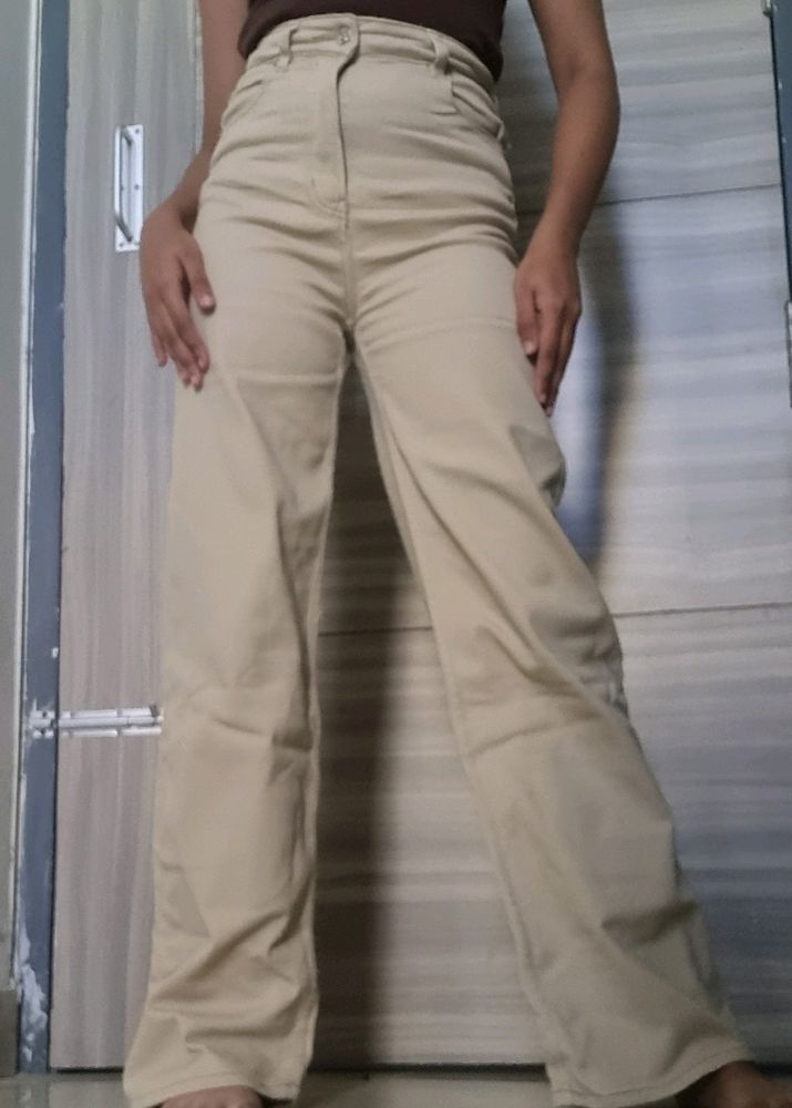 H&M Beige Wide Leg Jeans