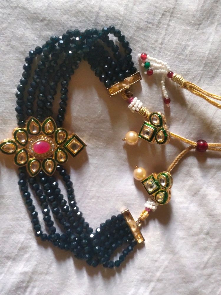 Black Beads Chokar Necklace With Earrings