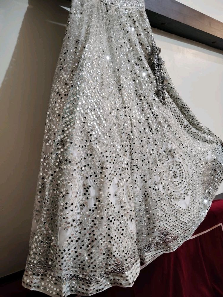 White Colour Heavy Mirror Worked Lehenga