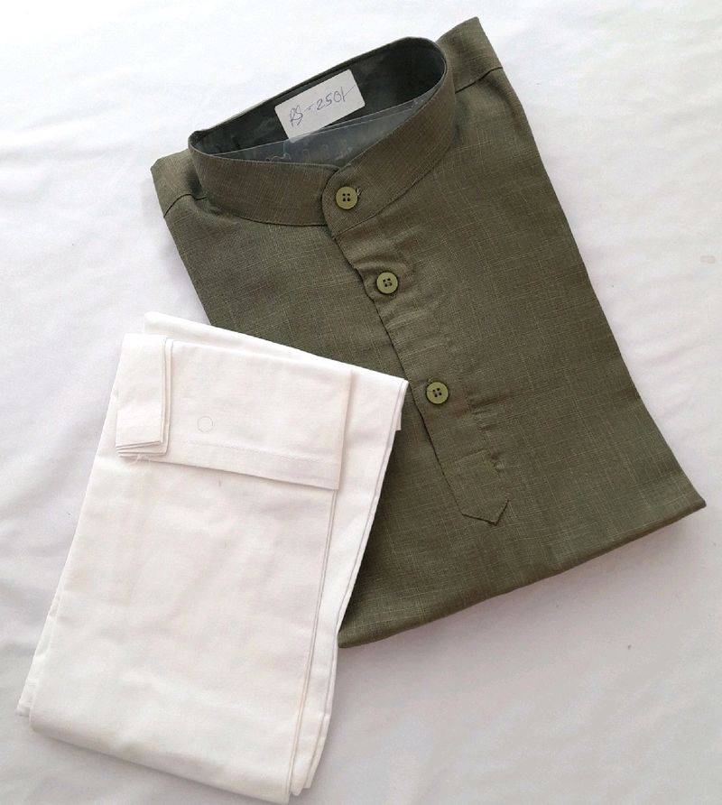 Olive Green Kurta & White Payjama Set ( Boys )