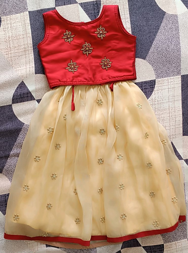 Maroon, Beige Colour Kids Lehenga