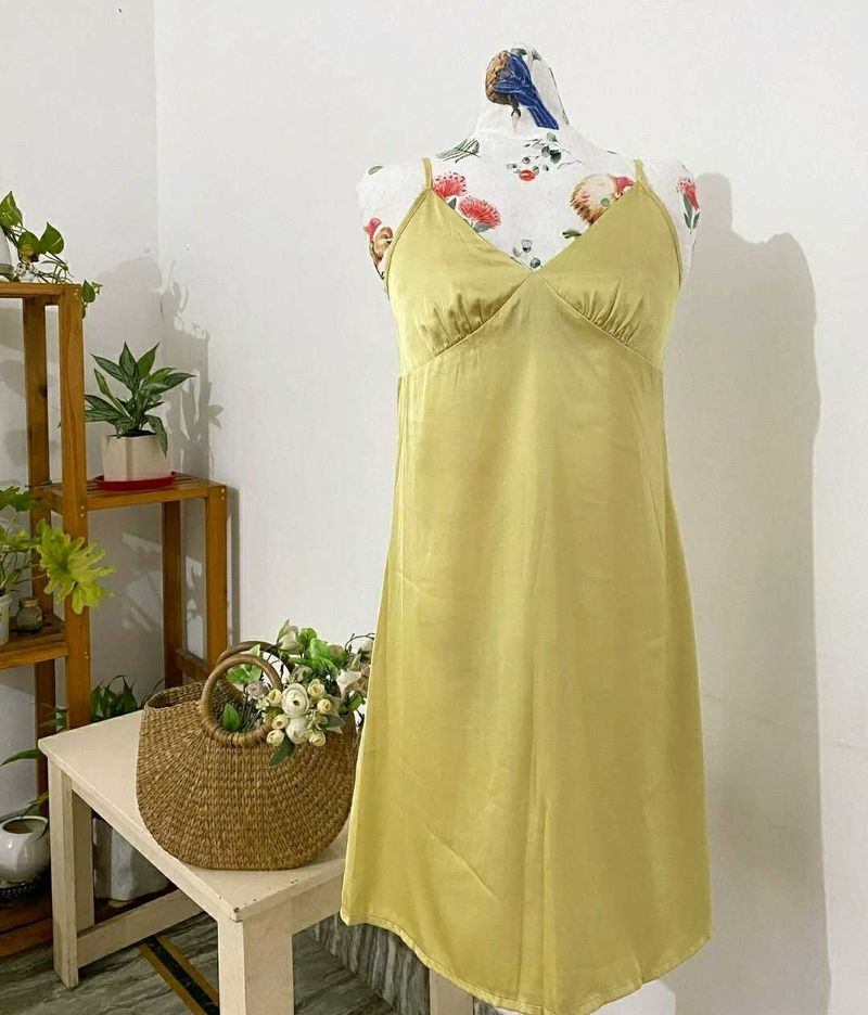 Yellow Satin Slip - on dress