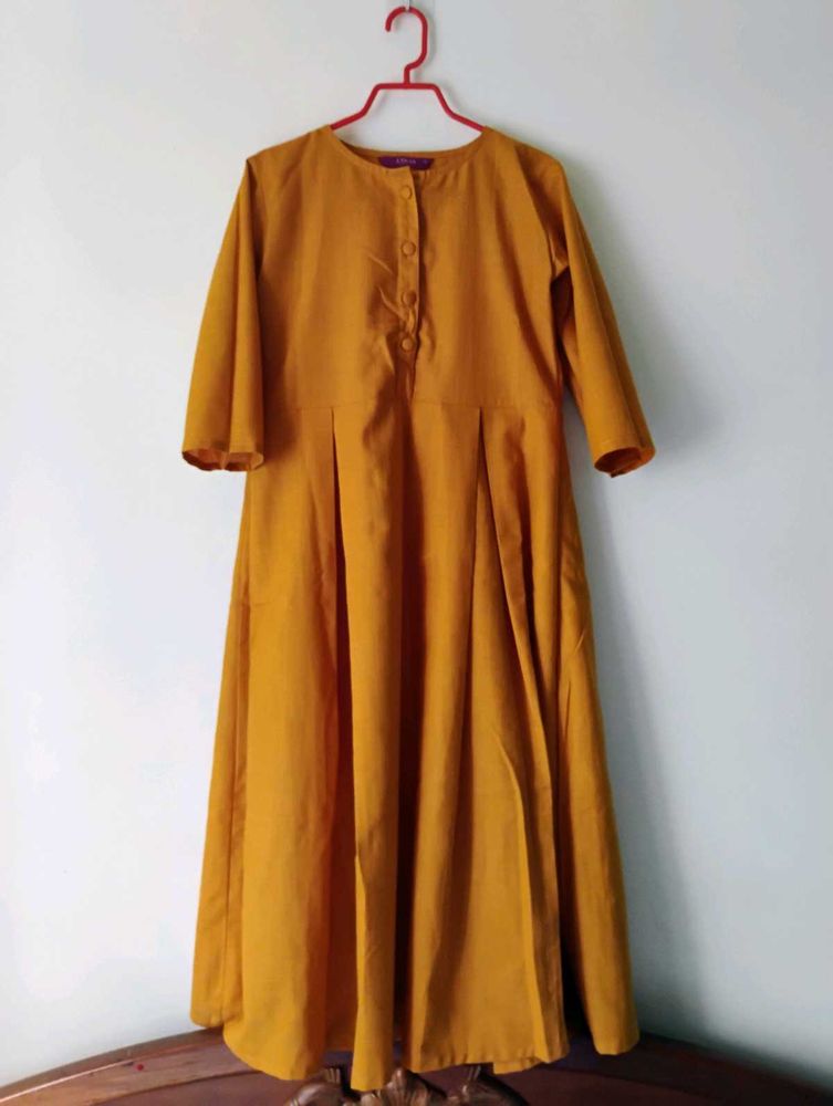 Libas Mustard Yellow A-Line Cotton Dress