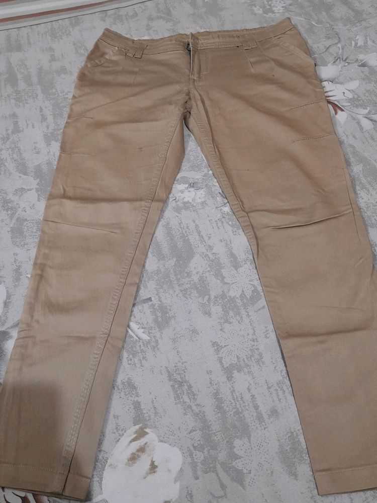 Ankle Length Beige Jeans