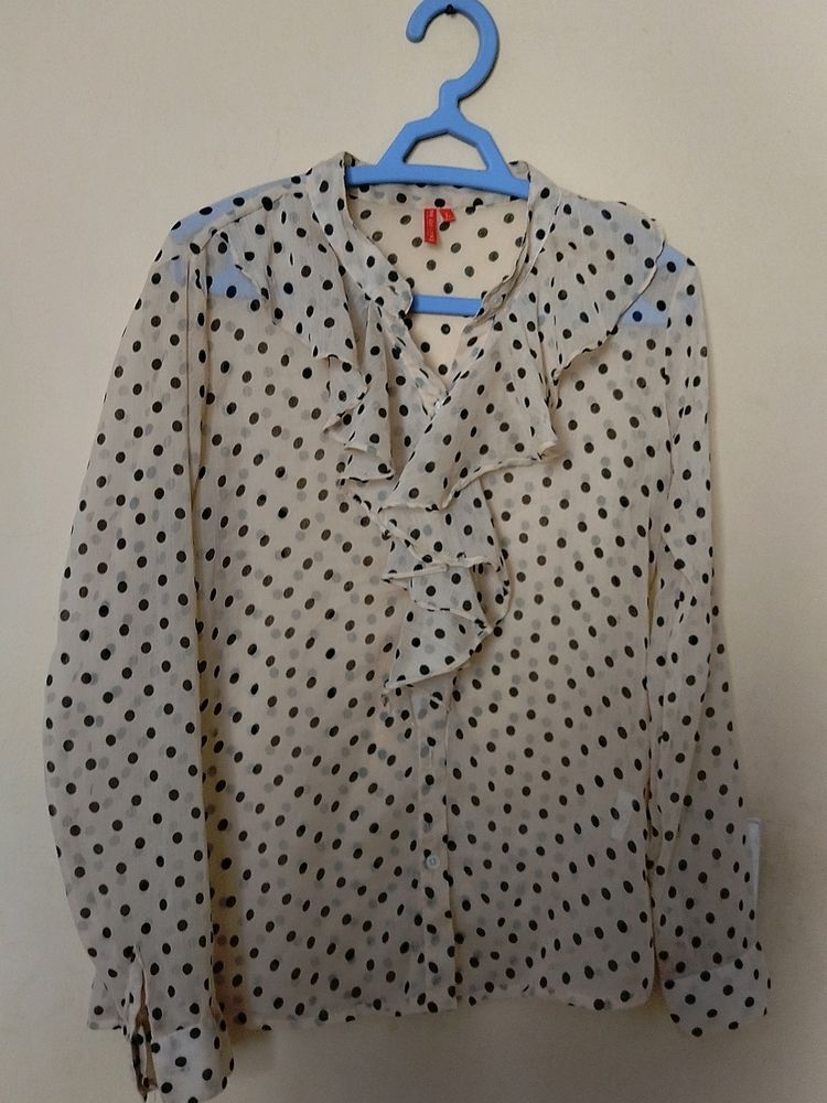 Vintage Judy Cream Polka Dot Ruffled Shirt