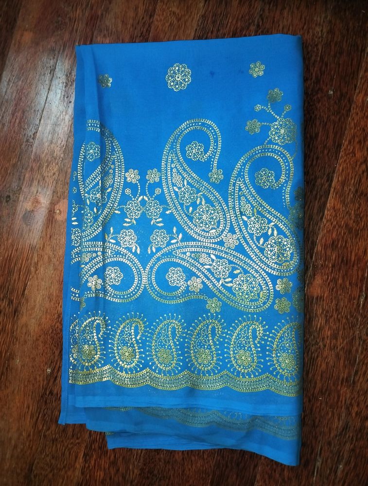 Blue Chiffon Sari With Designer Work