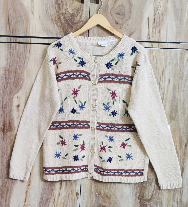 Light Brown Embroidery Work Cardigan Size-40-42