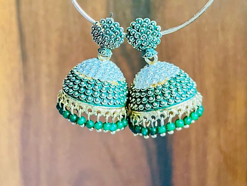 Green And White Colour Jhumki