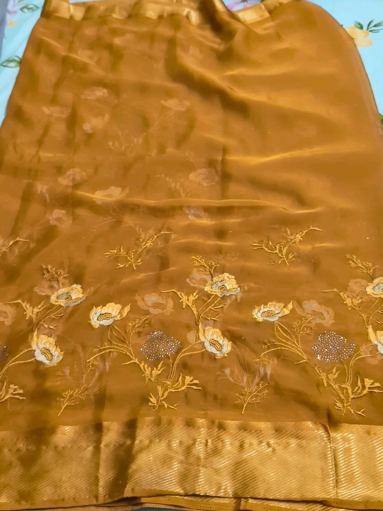 Mustard Chiffon Saree