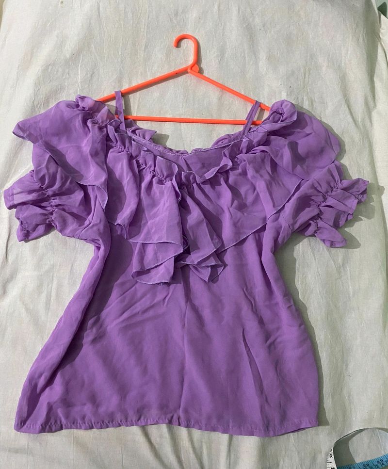 Lavender Korean Cold Shoulder Top