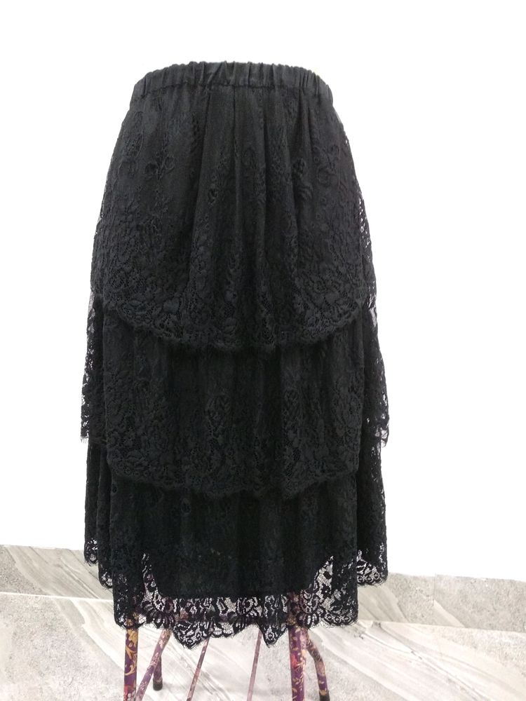 Jet Black Lace Layered Skirt