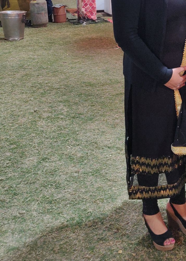 Long Black Embellished Kurta