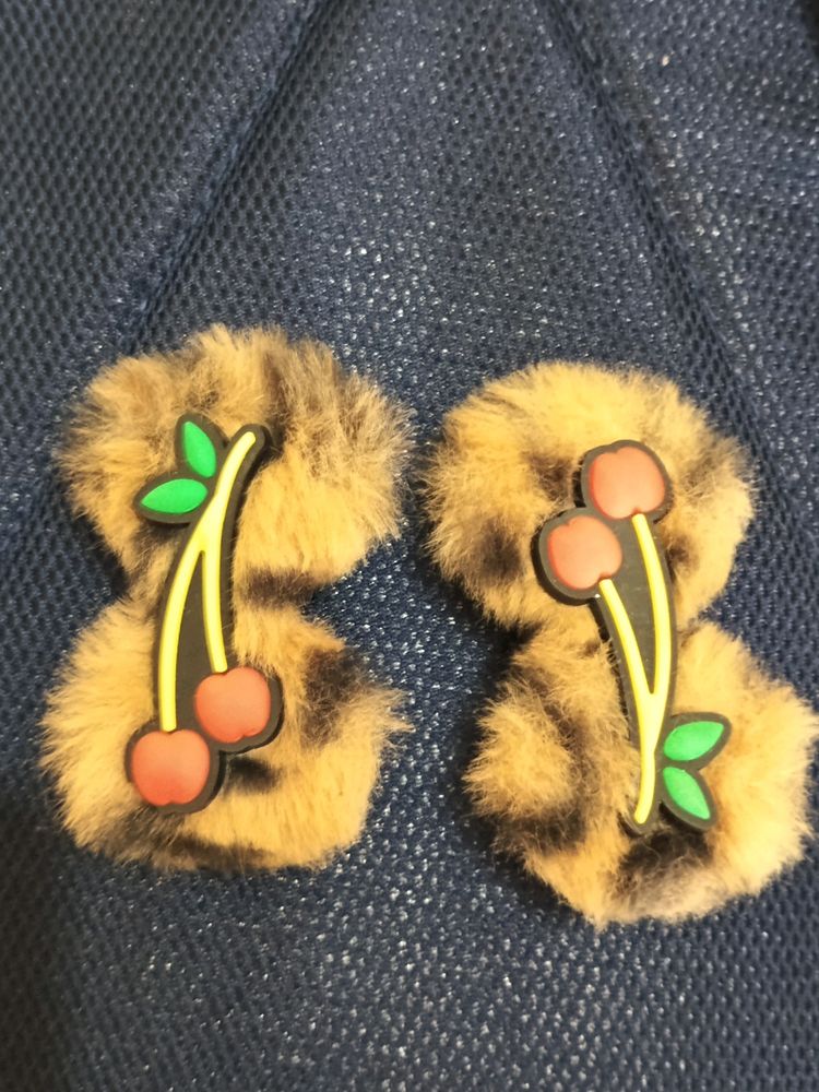 Cherry Hair Clips With Fur Base