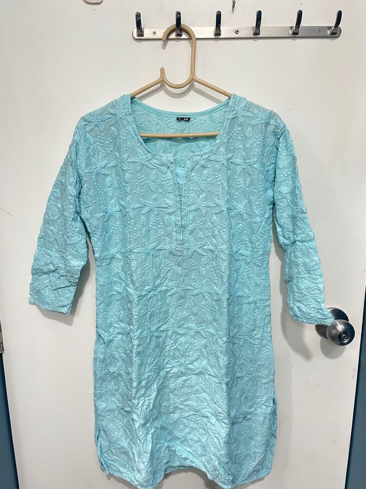 Sky Blue Chikankari Kurta Fow Women