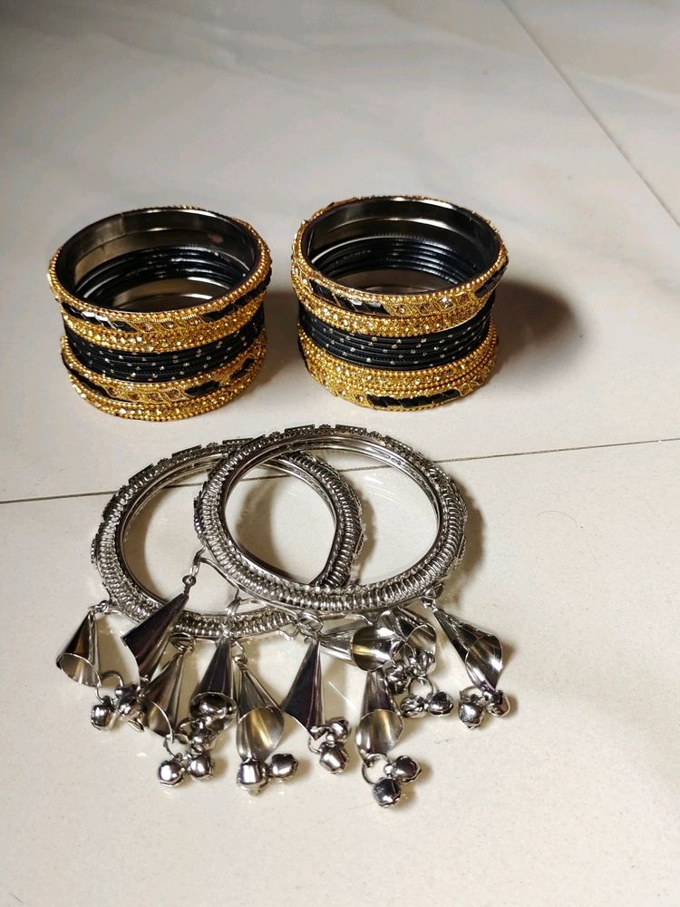 Beautiful Silver And Velvet Black 🖤 Bangles 😘😘