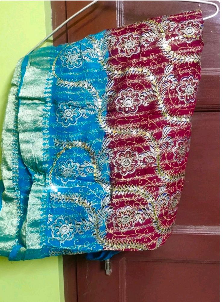 Blue And Wine Colour Designer Saree