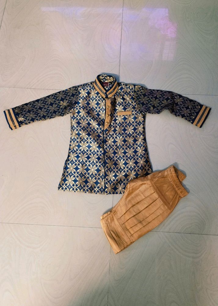 Navy Blue Colour Boys Banarasi Silk Dhoti Suit